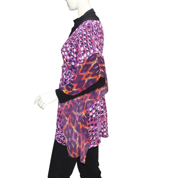FRAAS Sheer Purple Abstract Dot V-Neck Batwing Sleeve Top - Picture 3 of 6